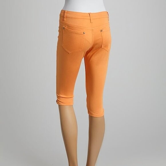Luxury Blues 15 XL Orange Capri Jean Shorts 35x17 Stretch & Pockets NEW WITH TAG - Picture 2 of 9